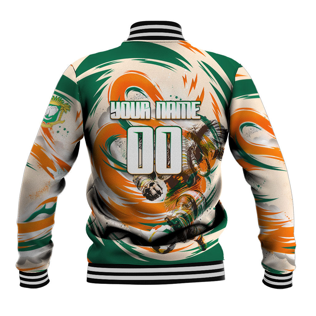 Personalized Ivory Coast Football Baseball Jacket Les Elephants Swirl Pattern Heritage Mascot Art