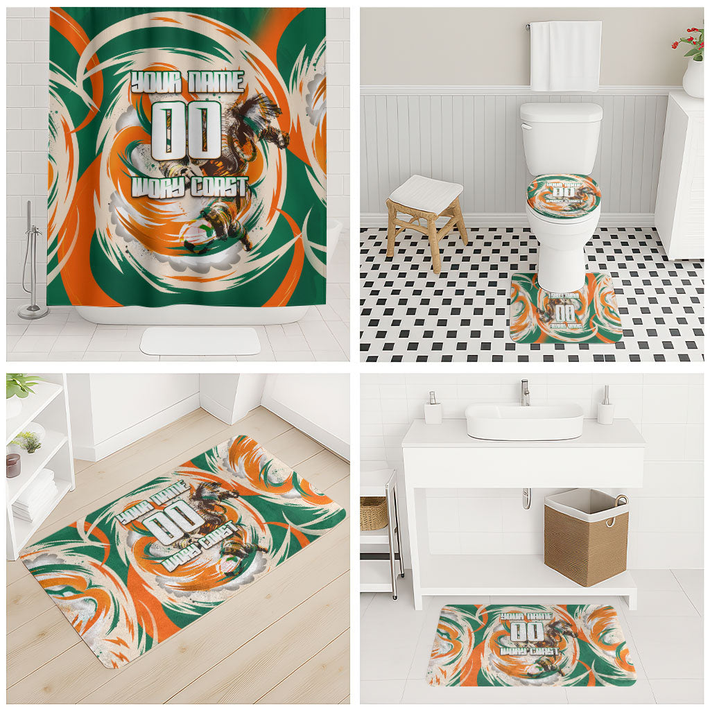 Personalized Ivory Coast Football Bathroom Set Les Elephants Swirl Pattern Heritage Mascot Art