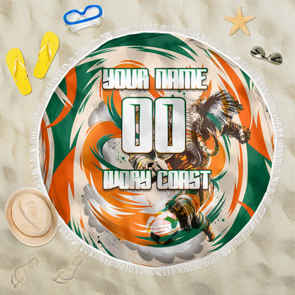 Personalized Ivory Coast Football Beach Blanket Les Elephants Swirl Pattern Heritage Mascot Art
