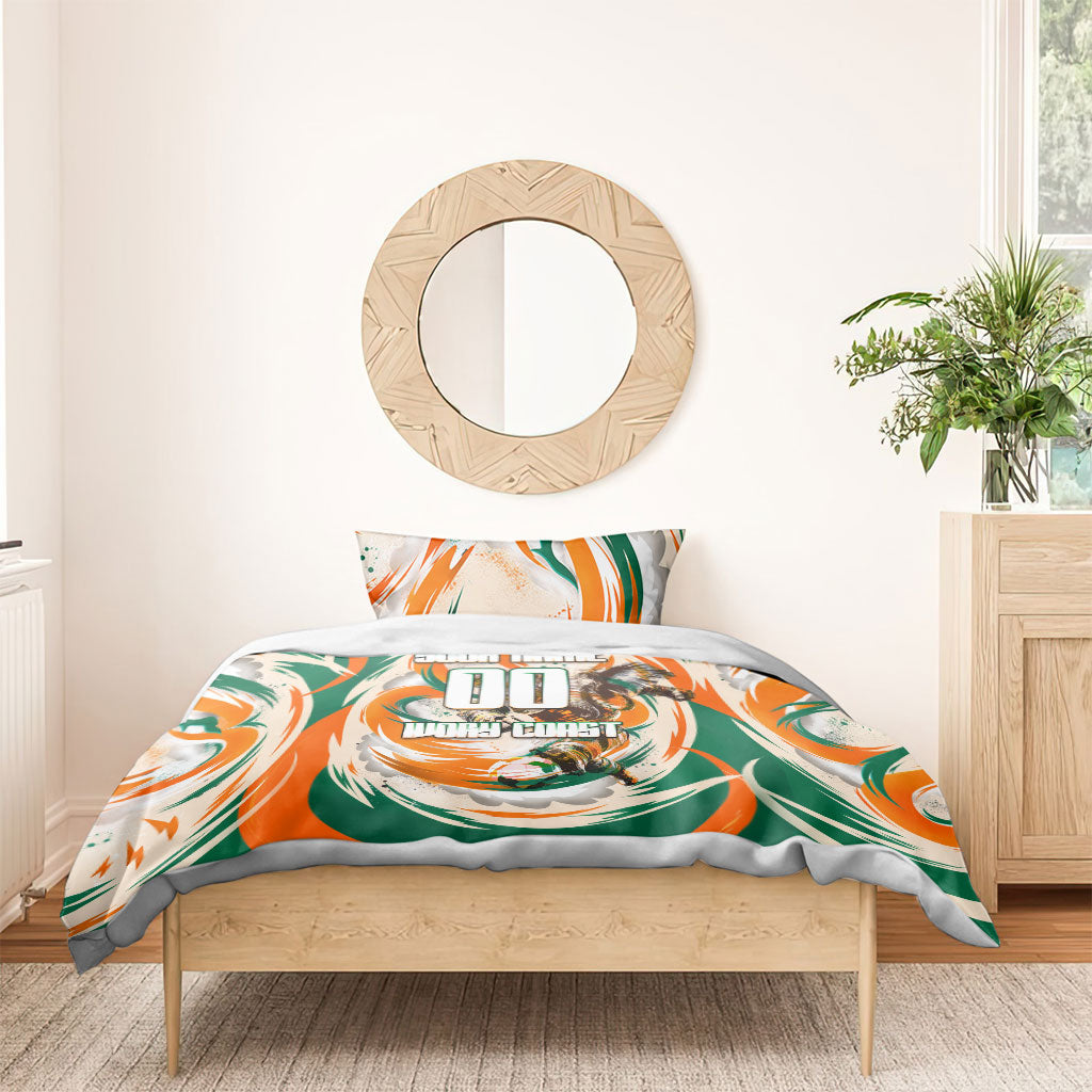 Personalized Ivory Coast Football Bedding Set Les Elephants Swirl Pattern Heritage Mascot Art