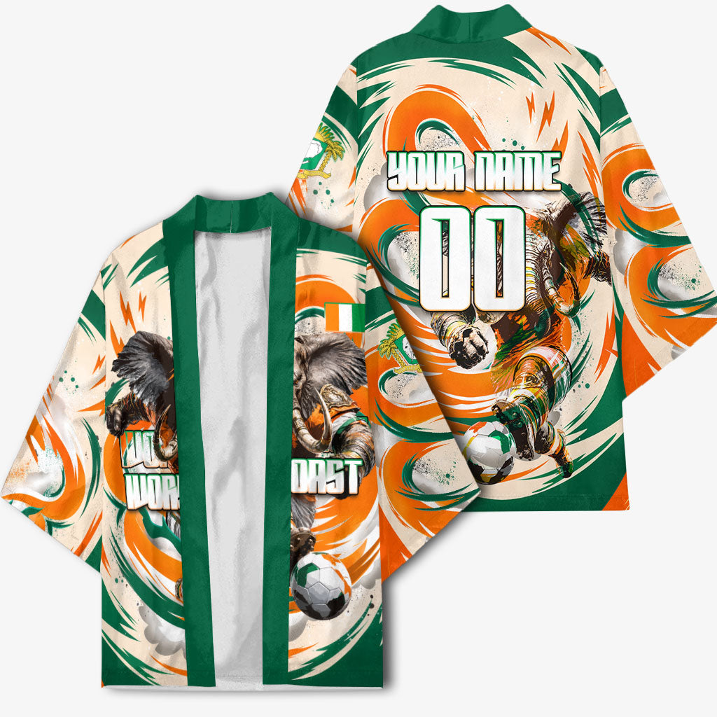 Personalized Ivory Coast Football Kimono Les Elephants Swirl Pattern Heritage Mascot Art