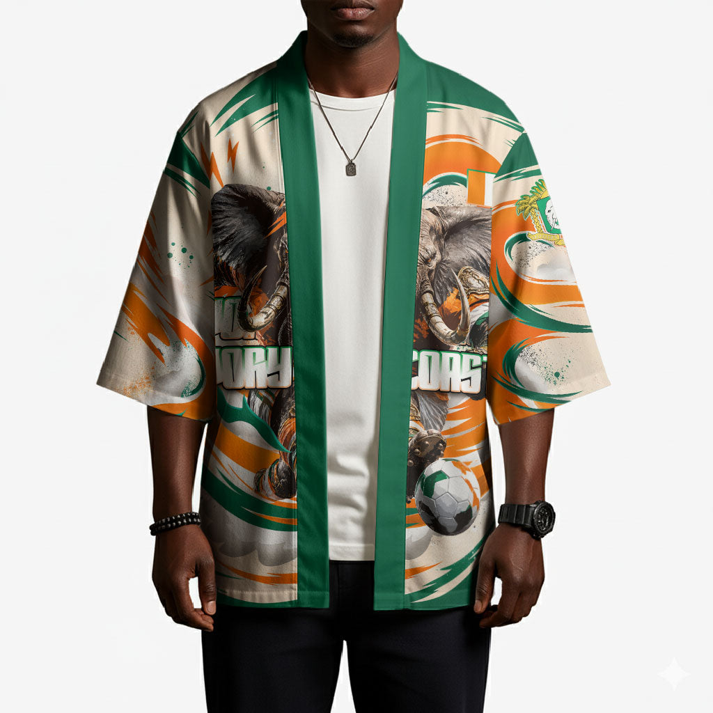 Personalized Ivory Coast Football Kimono Les Elephants Swirl Pattern Heritage Mascot Art