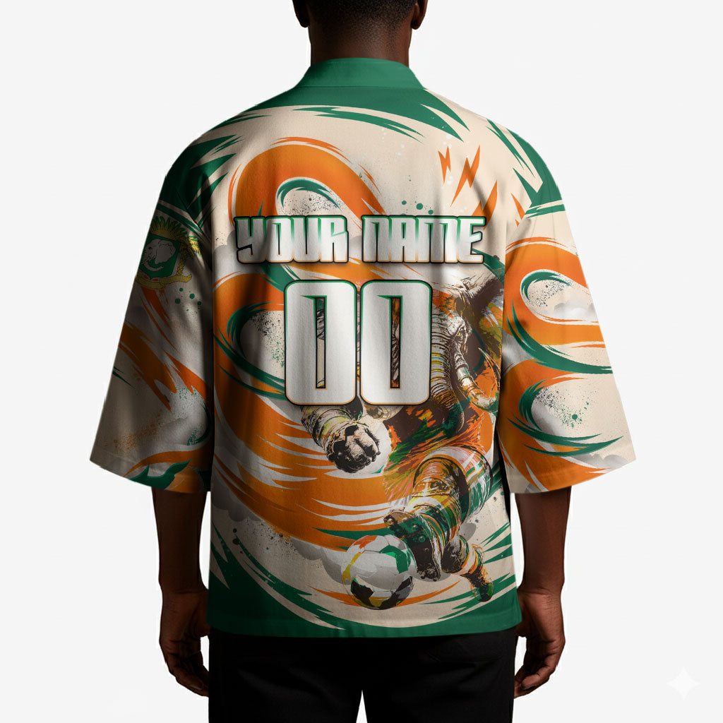 Personalized Ivory Coast Football Kimono Les Elephants Swirl Pattern Heritage Mascot Art