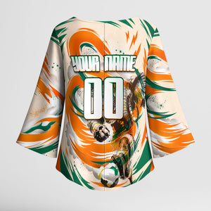Personalized Ivory Coast Football Kimono Sleeve Blouse Les Elephants Swirl Pattern Heritage Mascot Art