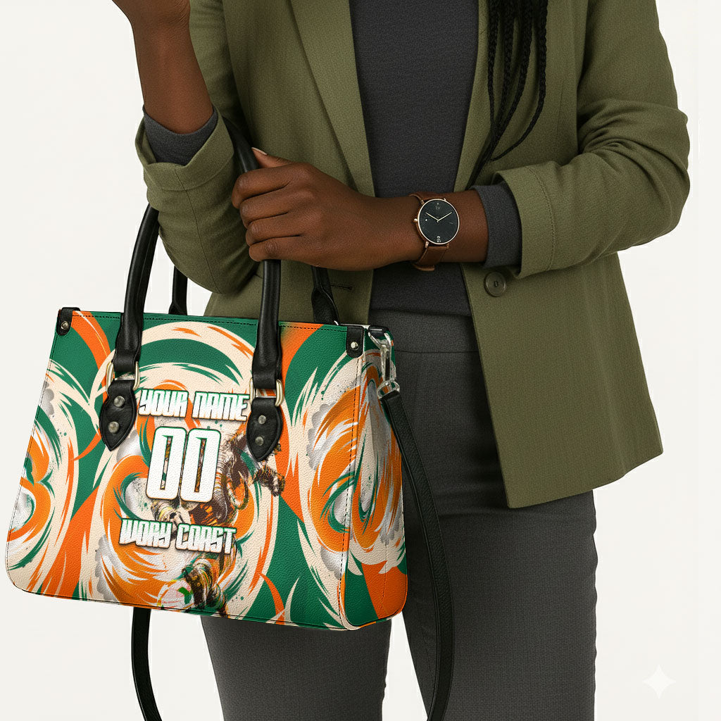 Personalized Ivory Coast Football Leather Bag Les Elephants Swirl Pattern Heritage Mascot Art