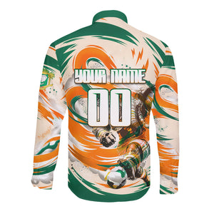 Personalized Ivory Coast Football Long Sleeve Button Shirt Les Elephants Swirl Pattern Heritage Mascot Art