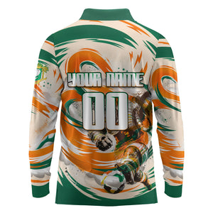 Personalized Ivory Coast Football Long Sleeve Polo Shirt Les Elephants Swirl Pattern Heritage Mascot Art