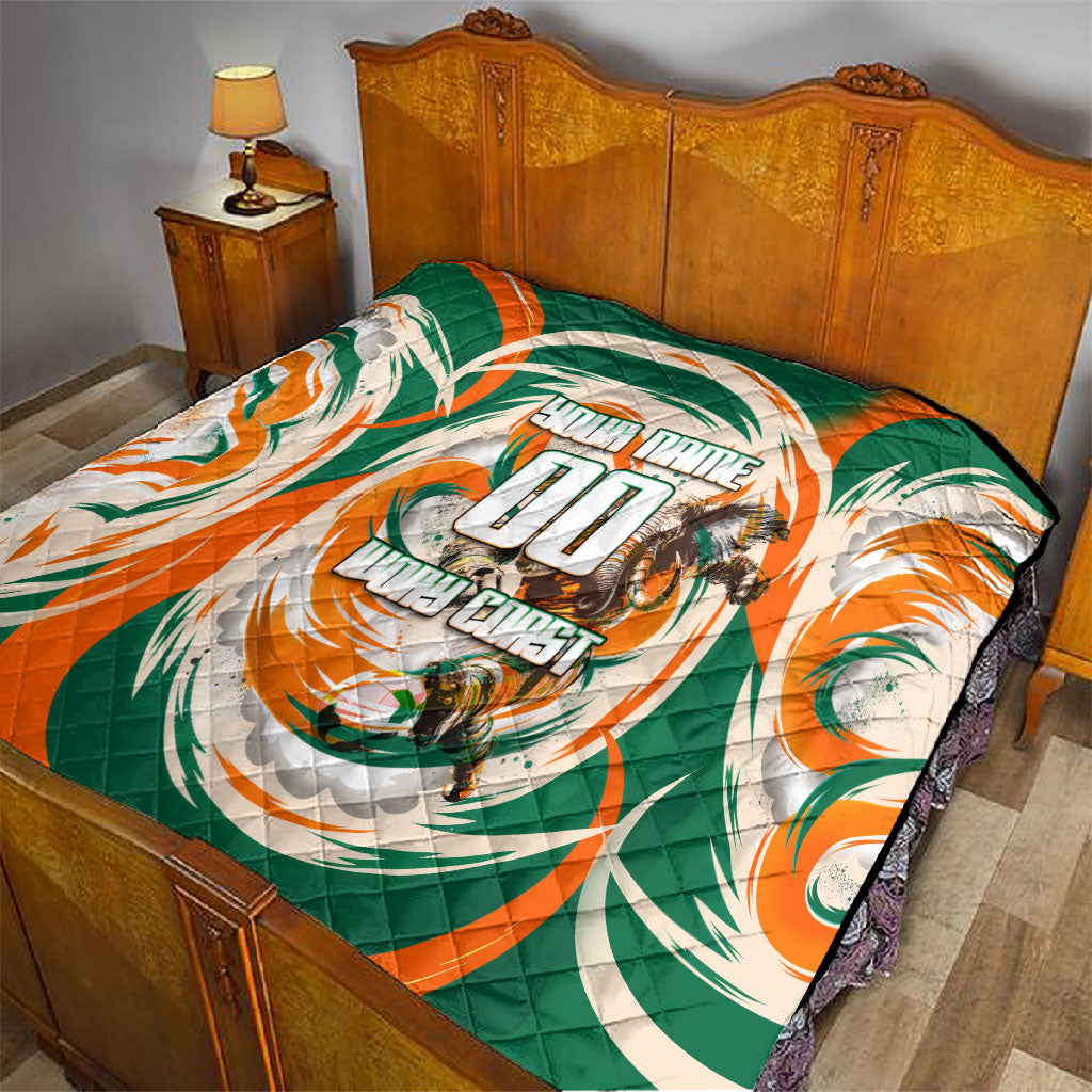 Personalized Ivory Coast Football Quilt Les Elephants Swirl Pattern Heritage Mascot Art