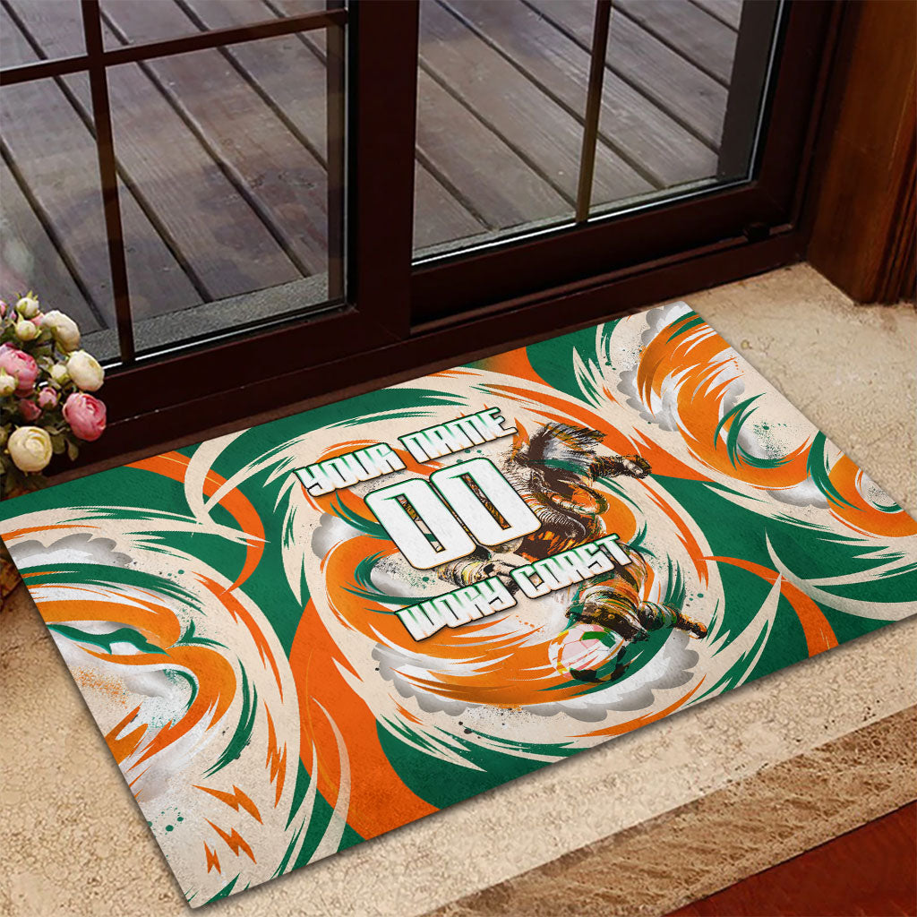 Personalized Ivory Coast Football Rubber Doormat Les Elephants Swirl Pattern Heritage Mascot Art