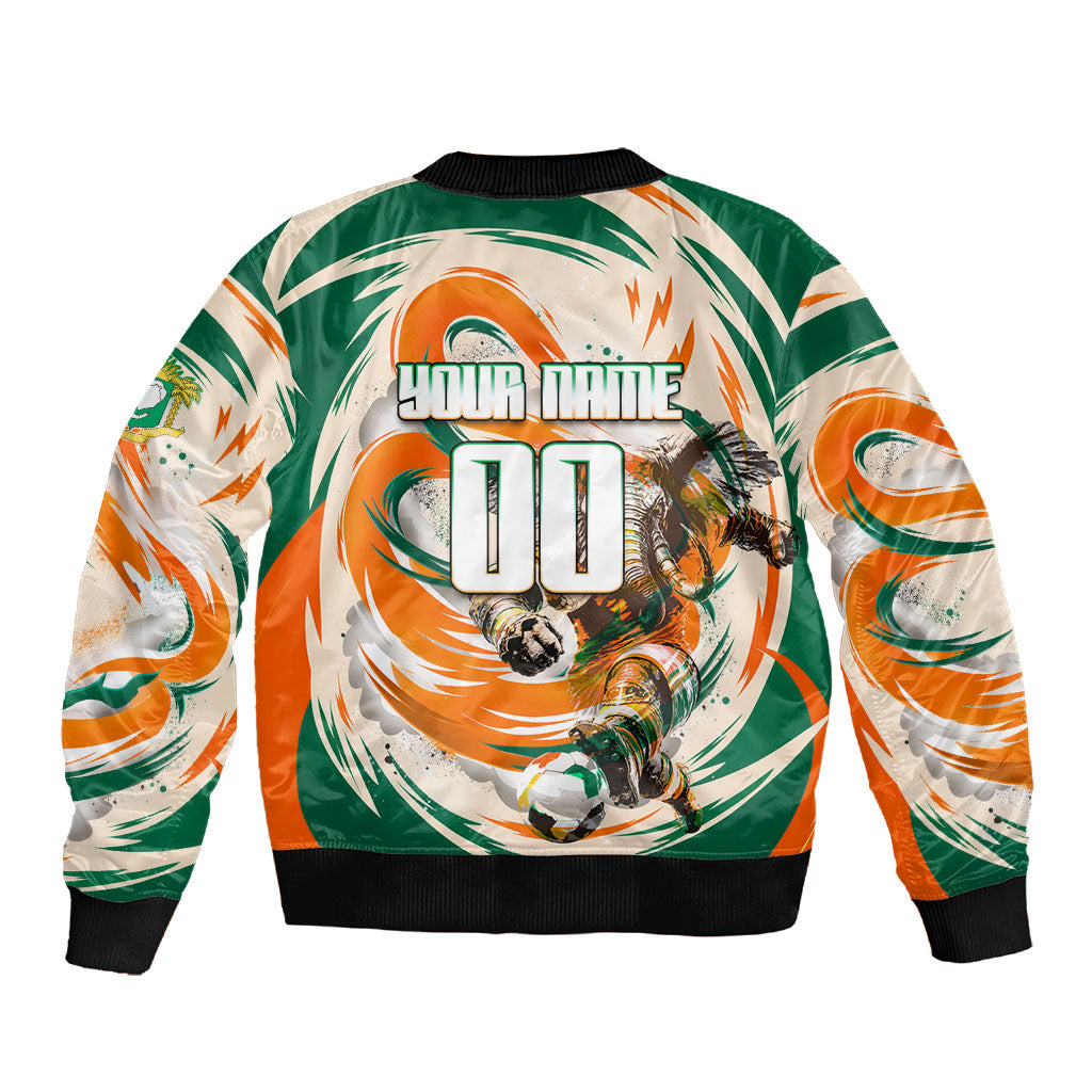 Personalized Ivory Coast Football Sleeve Zip Bomber Jacket Les Elephants Swirl Pattern Heritage Mascot Art