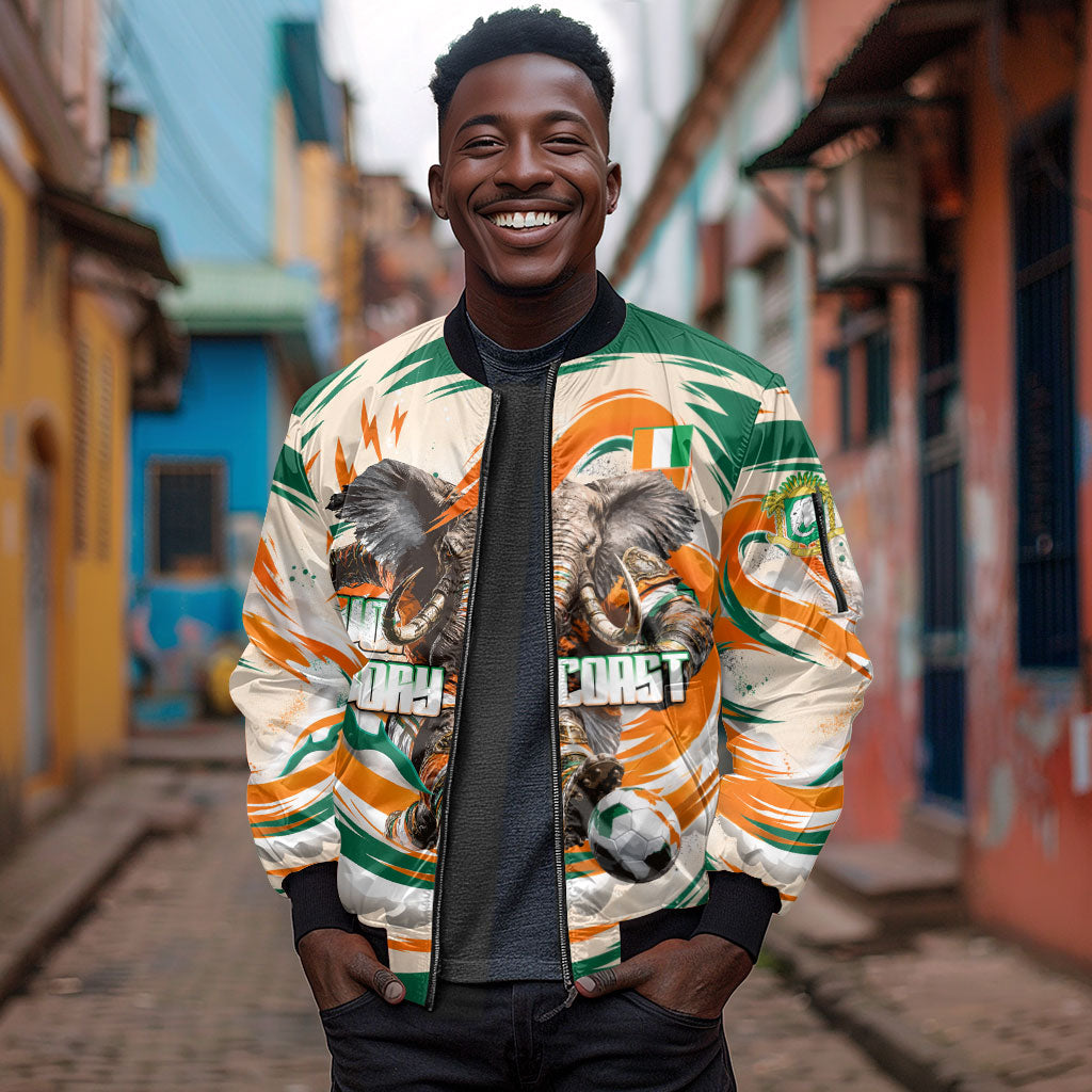 Personalized Ivory Coast Football Sleeve Zip Bomber Jacket Les Elephants Swirl Pattern Heritage Mascot Art
