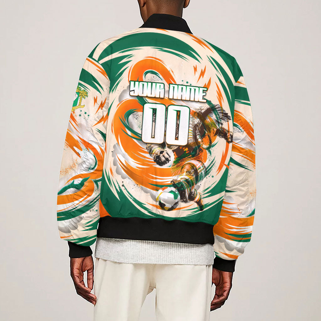 Personalized Ivory Coast Football Sleeve Zip Bomber Jacket Les Elephants Swirl Pattern Heritage Mascot Art