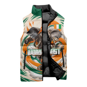 Personalized Ivory Coast Football Sleeveless Puffer Jacket Les Elephants Swirl Pattern Heritage Mascot Art