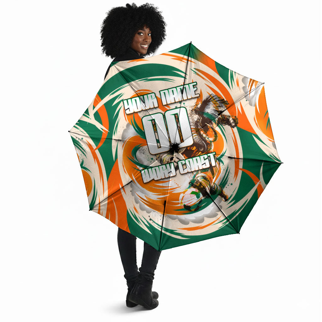 Personalized Ivory Coast Football Umbrella Les Elephants Swirl Pattern Heritage Mascot Art