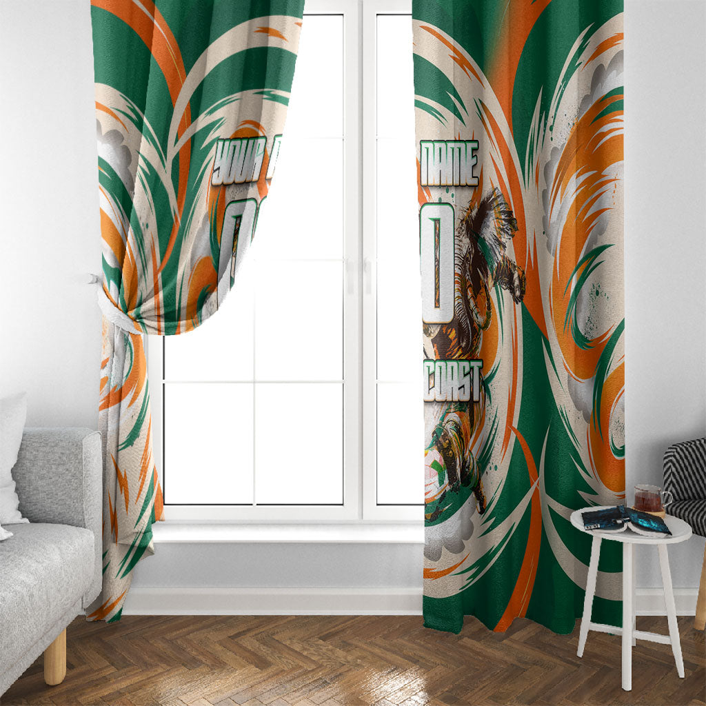 Personalized Ivory Coast Football Window Curtain Les Elephants Swirl Pattern Heritage Mascot Art