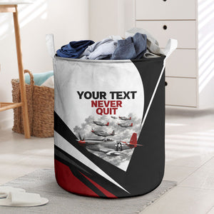 Personalized Tuskegee Airmen Laundry Basket Red Tails P-51 Mustang WWII Aviation Never Quit