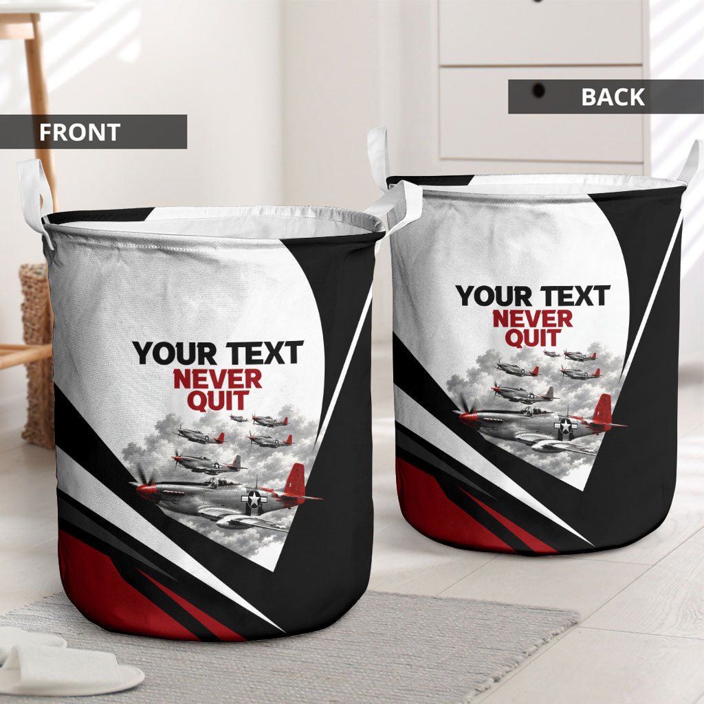Personalized Tuskegee Airmen Laundry Basket Red Tails P-51 Mustang WWII Aviation Never Quit