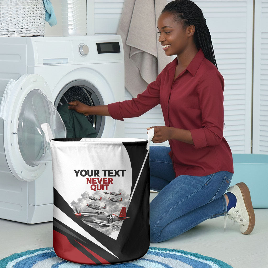 Personalized Tuskegee Airmen Laundry Basket Red Tails P-51 Mustang WWII Aviation Never Quit