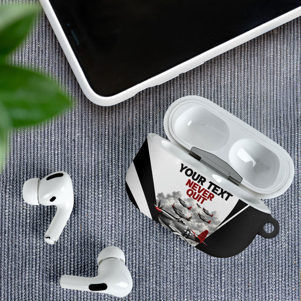 Personalized Tuskegee Airmen AirPods Case Red Tails P-51 Mustang WWII Aviation Never Quit