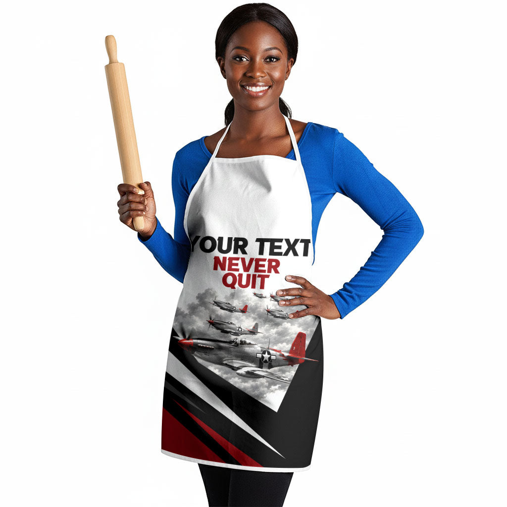 Personalized Tuskegee Airmen Apron Red Tails P-51 Mustang WWII Aviation Never Quit