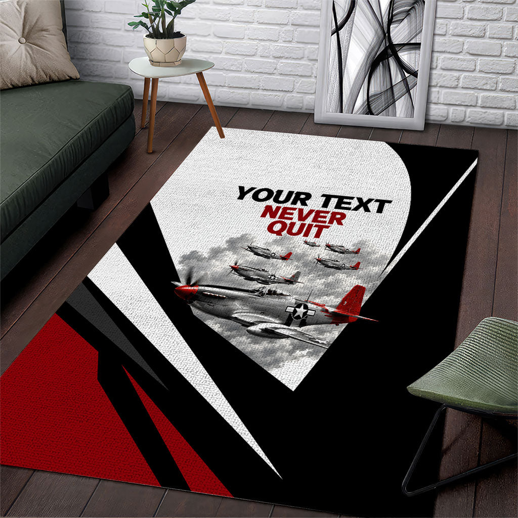 Personalized Tuskegee Airmen Area Rug Red Tails P-51 Mustang WWII Aviation Never Quit