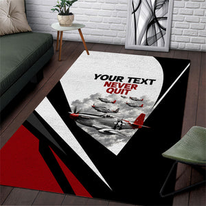 Personalized Tuskegee Airmen Area Rug Red Tails P-51 Mustang WWII Aviation Never Quit