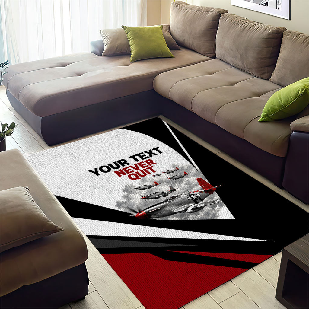 Personalized Tuskegee Airmen Area Rug Red Tails P-51 Mustang WWII Aviation Never Quit