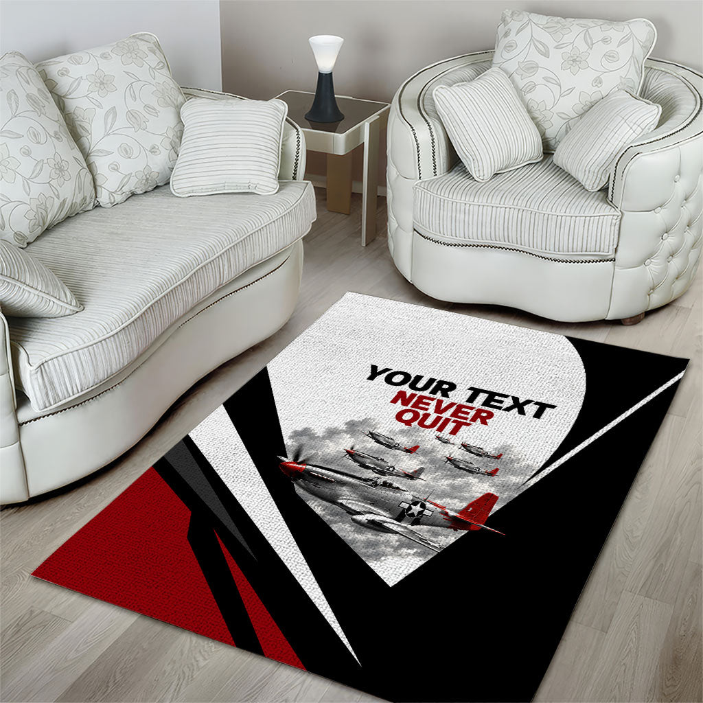 Personalized Tuskegee Airmen Area Rug Red Tails P-51 Mustang WWII Aviation Never Quit