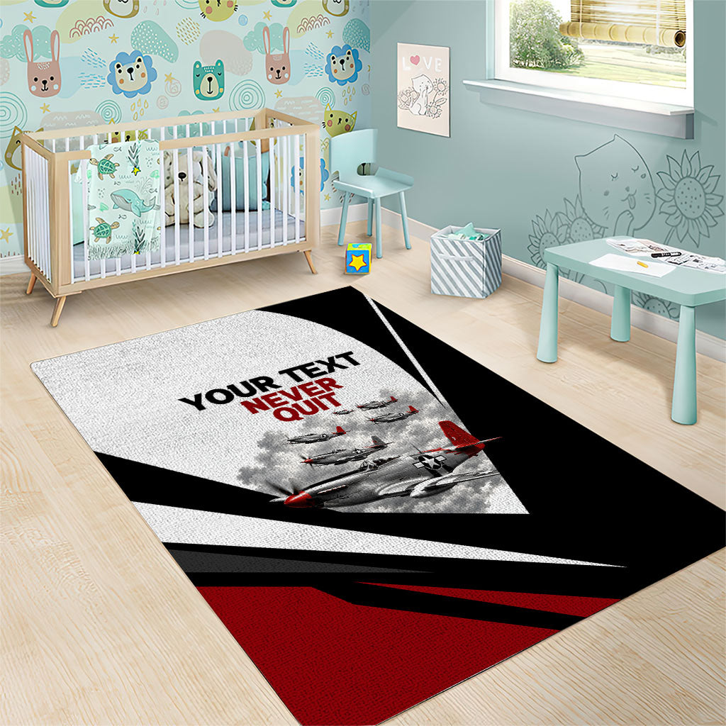 Personalized Tuskegee Airmen Area Rug Red Tails P-51 Mustang WWII Aviation Never Quit