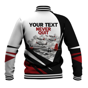 Personalized Tuskegee Airmen Baseball Jacket Red Tails P-51 Mustang WWII Aviation Never Quit