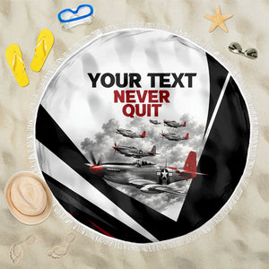 Personalized Tuskegee Airmen Beach Blanket Red Tails P-51 Mustang WWII Aviation Never Quit