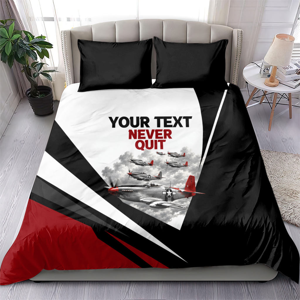Personalized Tuskegee Airmen Bedding Set Red Tails P-51 Mustang WWII Aviation Never Quit