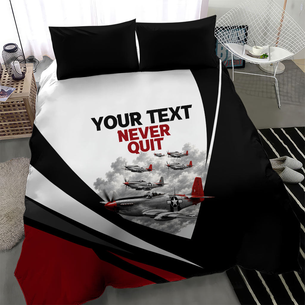 Personalized Tuskegee Airmen Bedding Set Red Tails P-51 Mustang WWII Aviation Never Quit