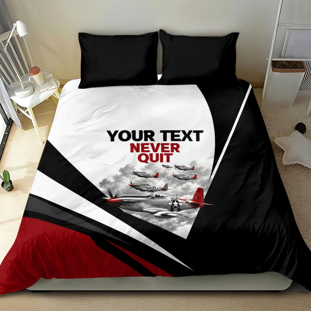 Personalized Tuskegee Airmen Bedding Set Red Tails P-51 Mustang WWII Aviation Never Quit