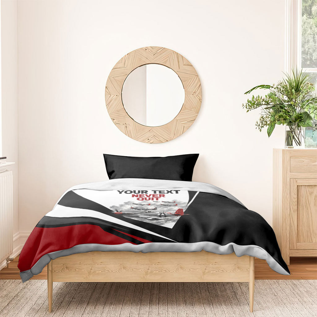 Personalized Tuskegee Airmen Bedding Set Red Tails P-51 Mustang WWII Aviation Never Quit