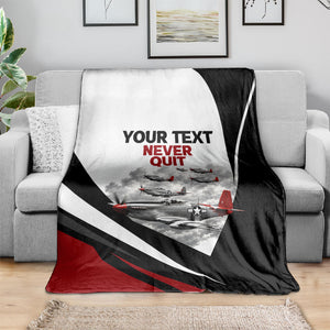 Personalized Tuskegee Airmen Blanket Red Tails P-51 Mustang WWII Aviation Never Quit