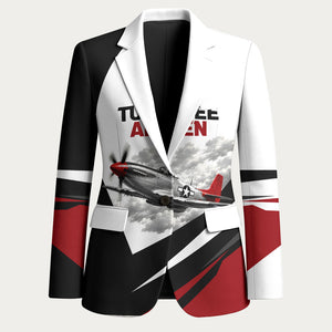 Personalized Tuskegee Airmen Blazer Red Tails P-51 Mustang WWII Aviation Never Quit