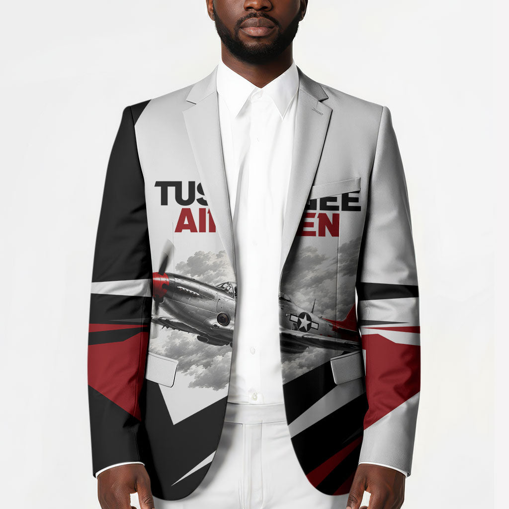 Personalized Tuskegee Airmen Blazer Red Tails P-51 Mustang WWII Aviation Never Quit