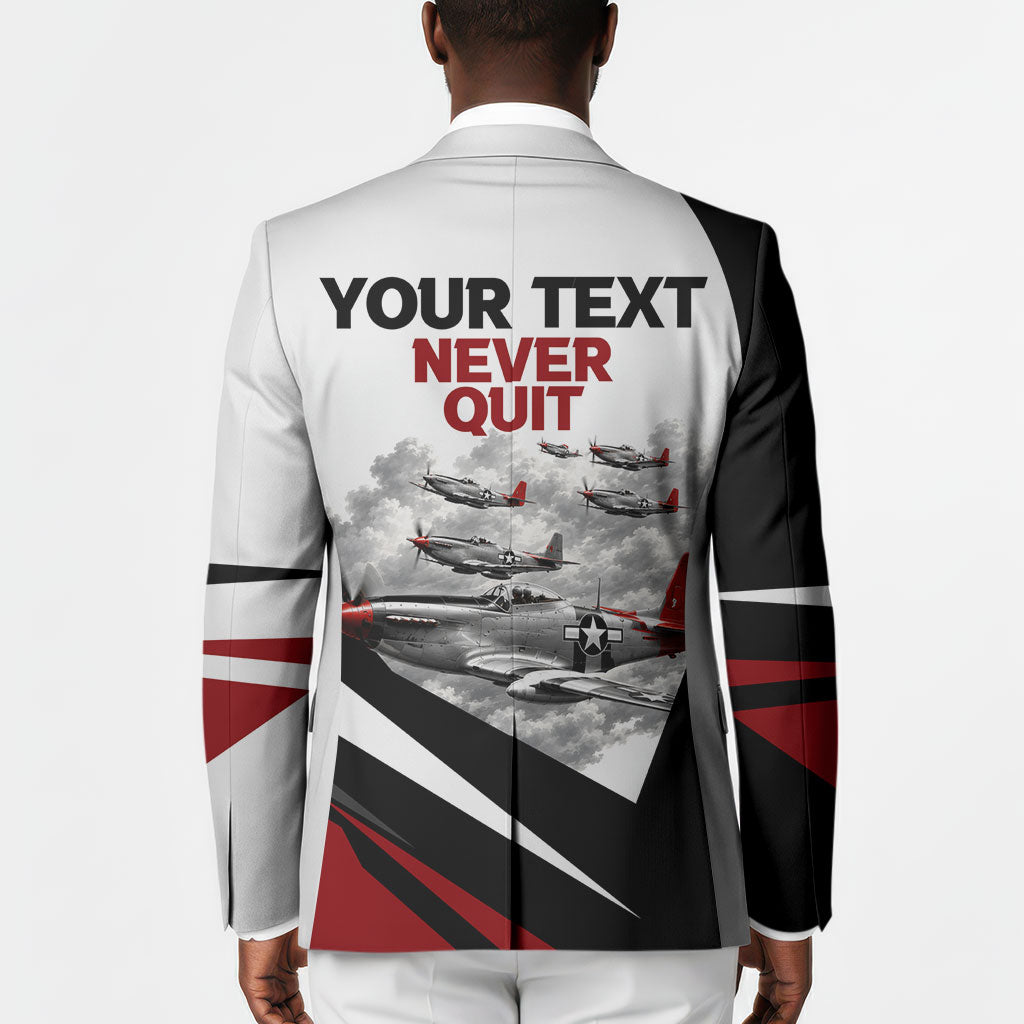 Personalized Tuskegee Airmen Blazer Red Tails P-51 Mustang WWII Aviation Never Quit