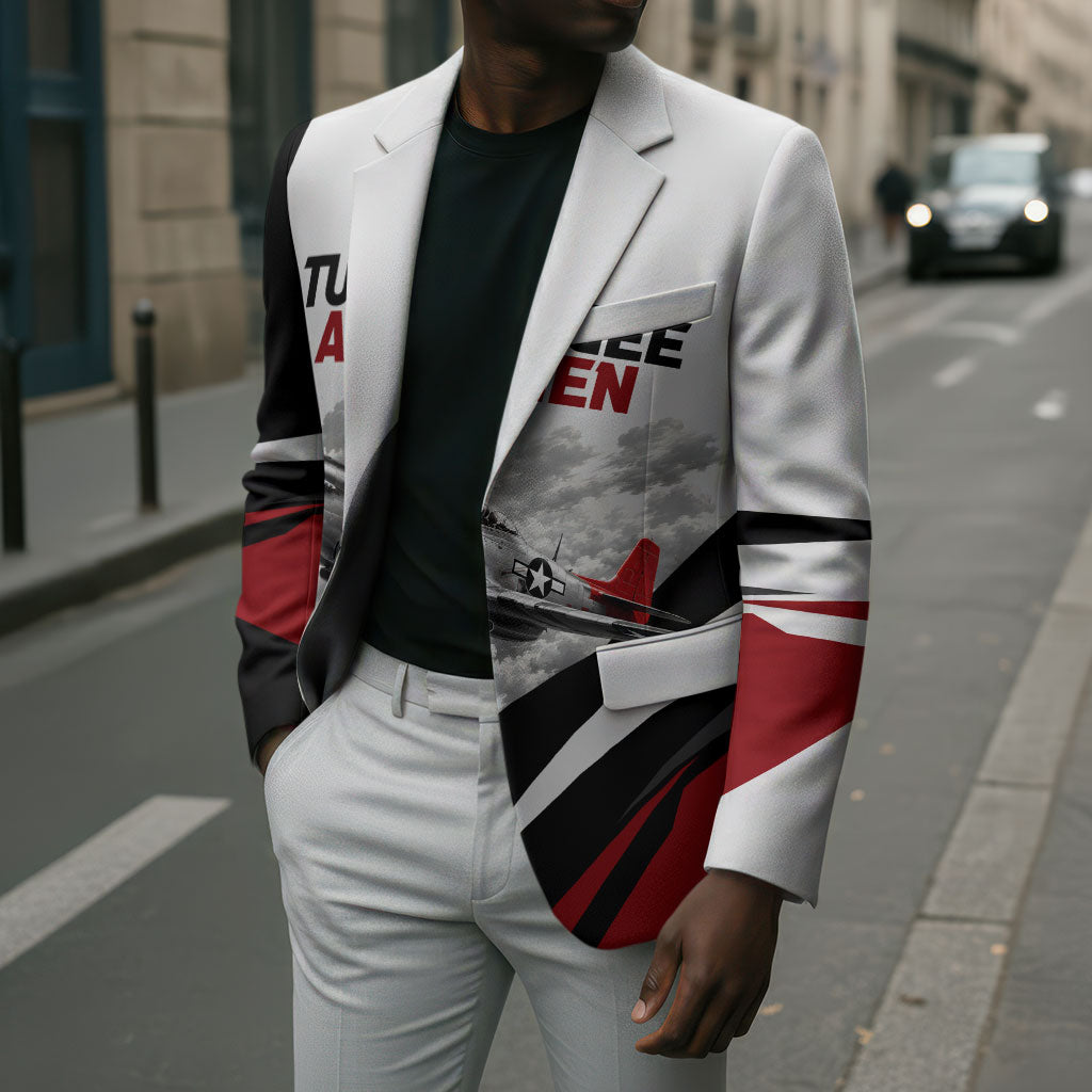 Personalized Tuskegee Airmen Blazer Red Tails P-51 Mustang WWII Aviation Never Quit