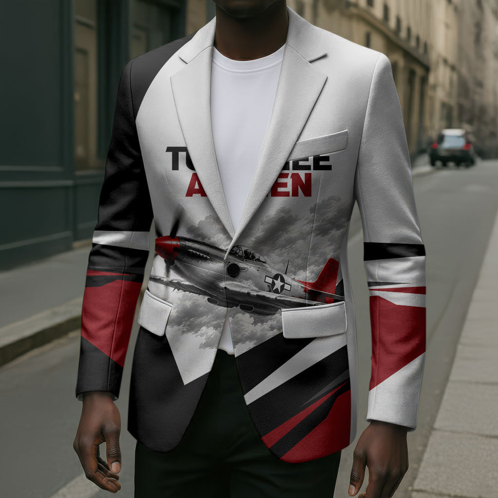 Personalized Tuskegee Airmen Blazer Red Tails P-51 Mustang WWII Aviation Never Quit