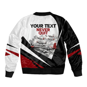 Personalized Tuskegee Airmen Bomber Jacket Red Tails P-51 Mustang WWII Aviation Never Quit