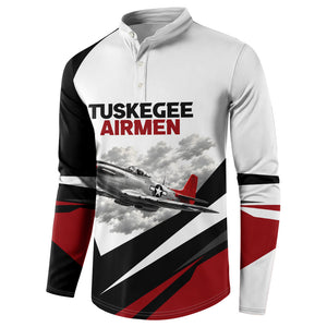 Personalized Tuskegee Airmen Button Sweatshirt Red Tails P-51 Mustang WWII Aviation Never Quit