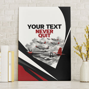 Personalized Tuskegee Airmen Canvas Wall Art Red Tails P-51 Mustang WWII Aviation Never Quit