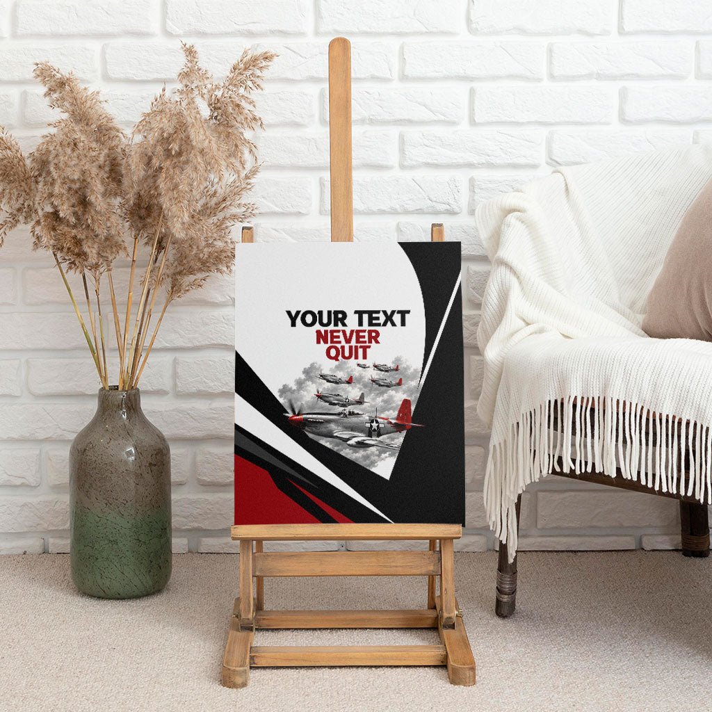 Personalized Tuskegee Airmen Canvas Wall Art Red Tails P-51 Mustang WWII Aviation Never Quit