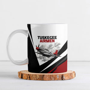 Personalized Tuskegee Airmen Ceramic Mug Red Tails P-51 Mustang WWII Aviation Never Quit