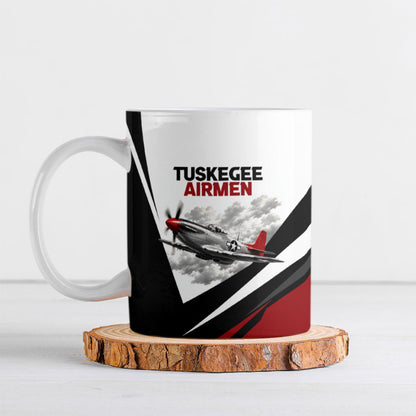 Personalized Tuskegee Airmen Ceramic Mug Red Tails P-51 Mustang WWII Aviation Never Quit