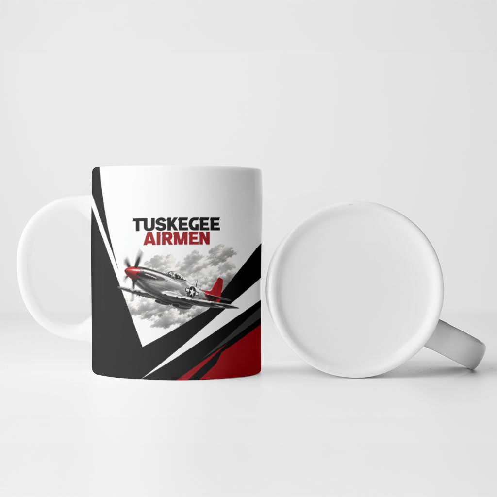 Personalized Tuskegee Airmen Ceramic Mug Red Tails P-51 Mustang WWII Aviation Never Quit
