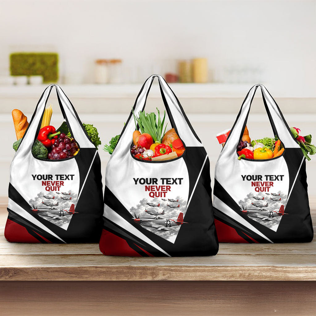 Personalized Tuskegee Airmen Grocery Bag Red Tails P-51 Mustang WWII Aviation Never Quit