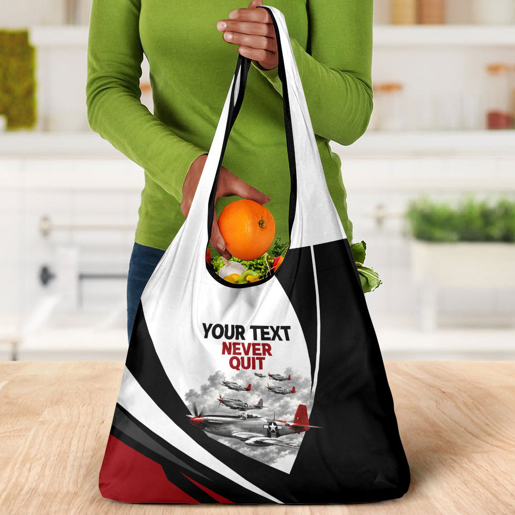 Personalized Tuskegee Airmen Grocery Bag Red Tails P-51 Mustang WWII Aviation Never Quit
